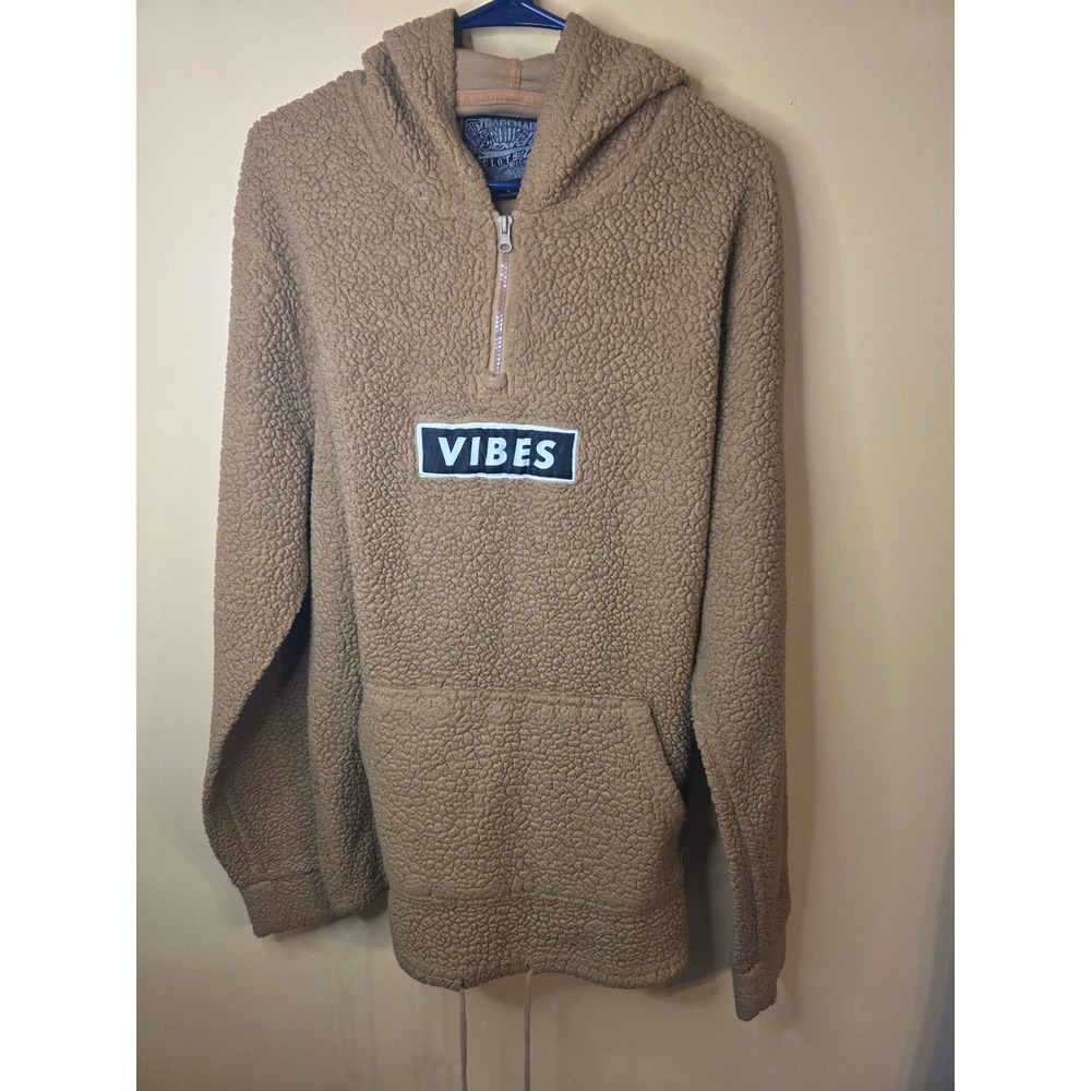 Brooklyn Cloth Mens Vibes Sherpa Fleece Quarter Zip Hoodie Tan Brown Large